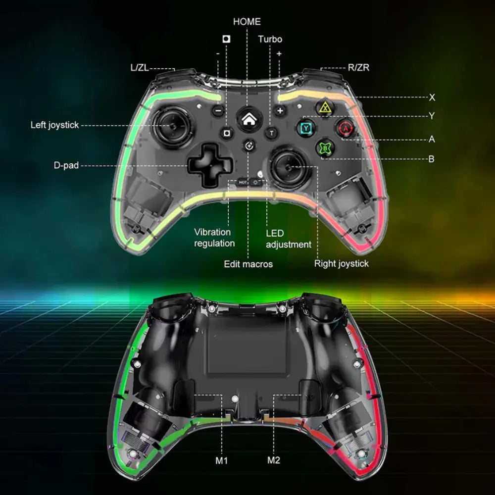 Control Inalambrico Gamepad Transparente Rgb Joystick Bsp-s3