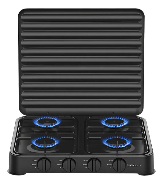Estufa A Gas 4 Puestos Portatil Con Tapa Sokany 8,8KW