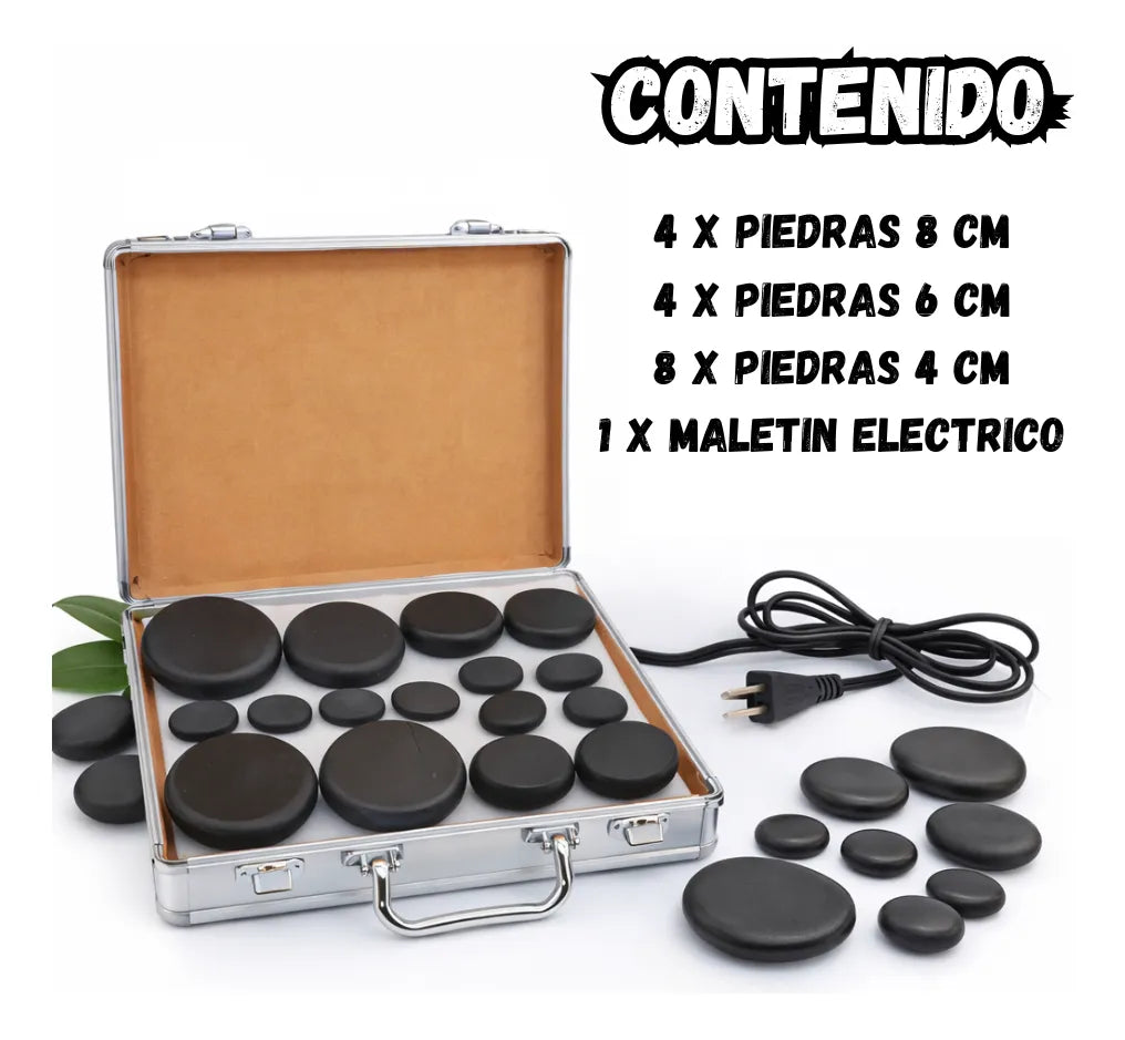 Kit Piedras Volcánicas Para Masaje Spa Profesional Maletin