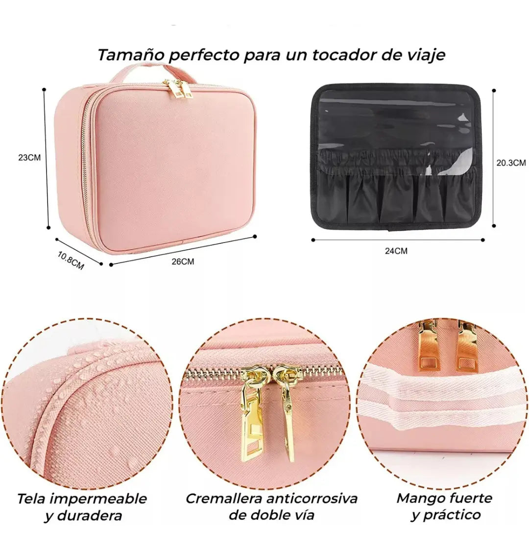 Estuche Portátil Para Maquillaje Con Luz Led Y Espejo Viaje