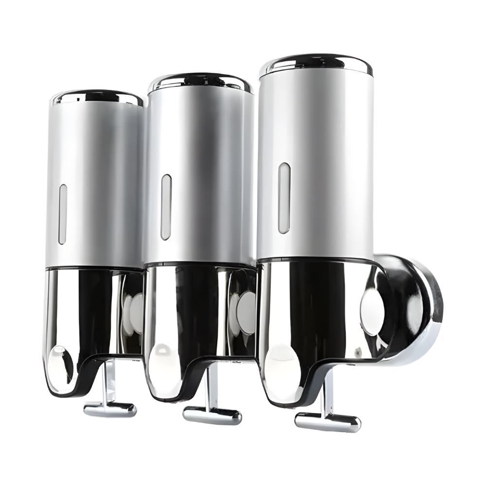 Dispensador pared  de shampoo jabon 3 compartimientos