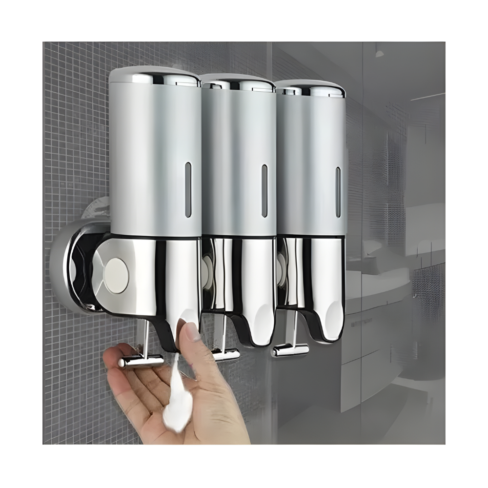 Dispensador pared  de shampoo jabon 3 compartimientos