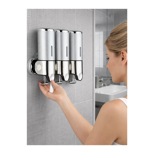 Dispensador pared  de shampoo jabon 3 compartimientos