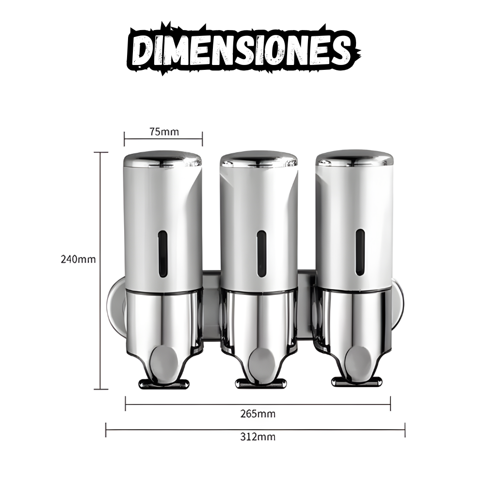 Dispensador pared  de shampoo jabon 3 compartimientos