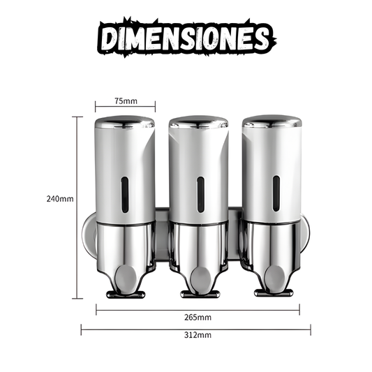 Dispensador pared  de shampoo jabon 3 compartimientos
