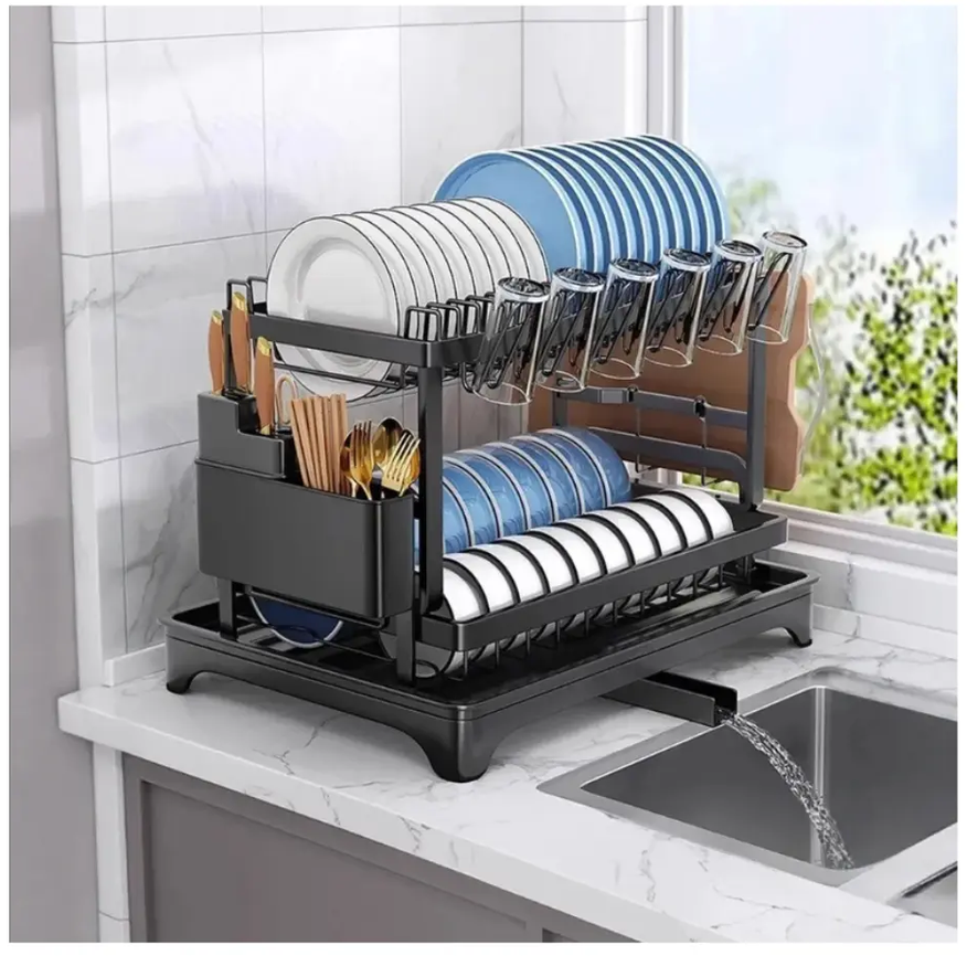 Escurridor De Platos Acero Inoxidable 2 Niveles Con Drenaje