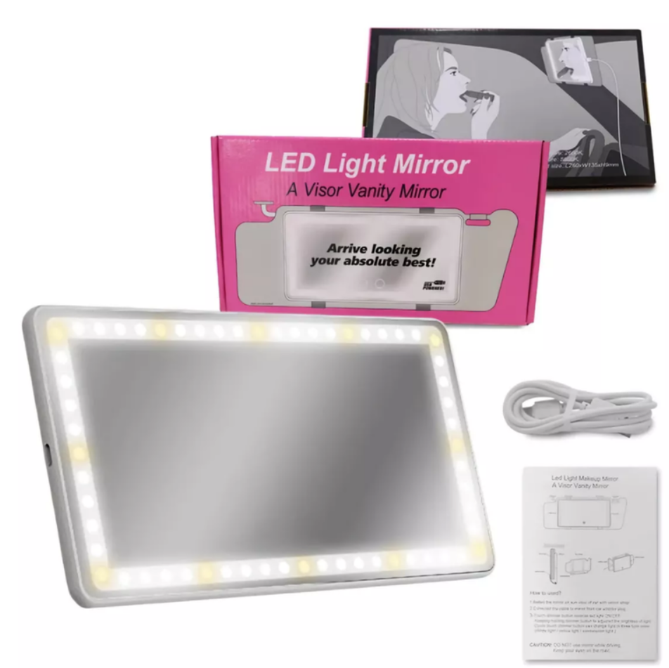 Espejo Luz Led Parasol Para Carro, Tocador Recargable Usb 05