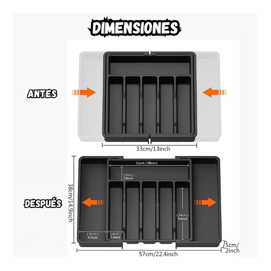 Bandeja Organizadora De Cubiertos y Utensilio De Cocina Expandible
