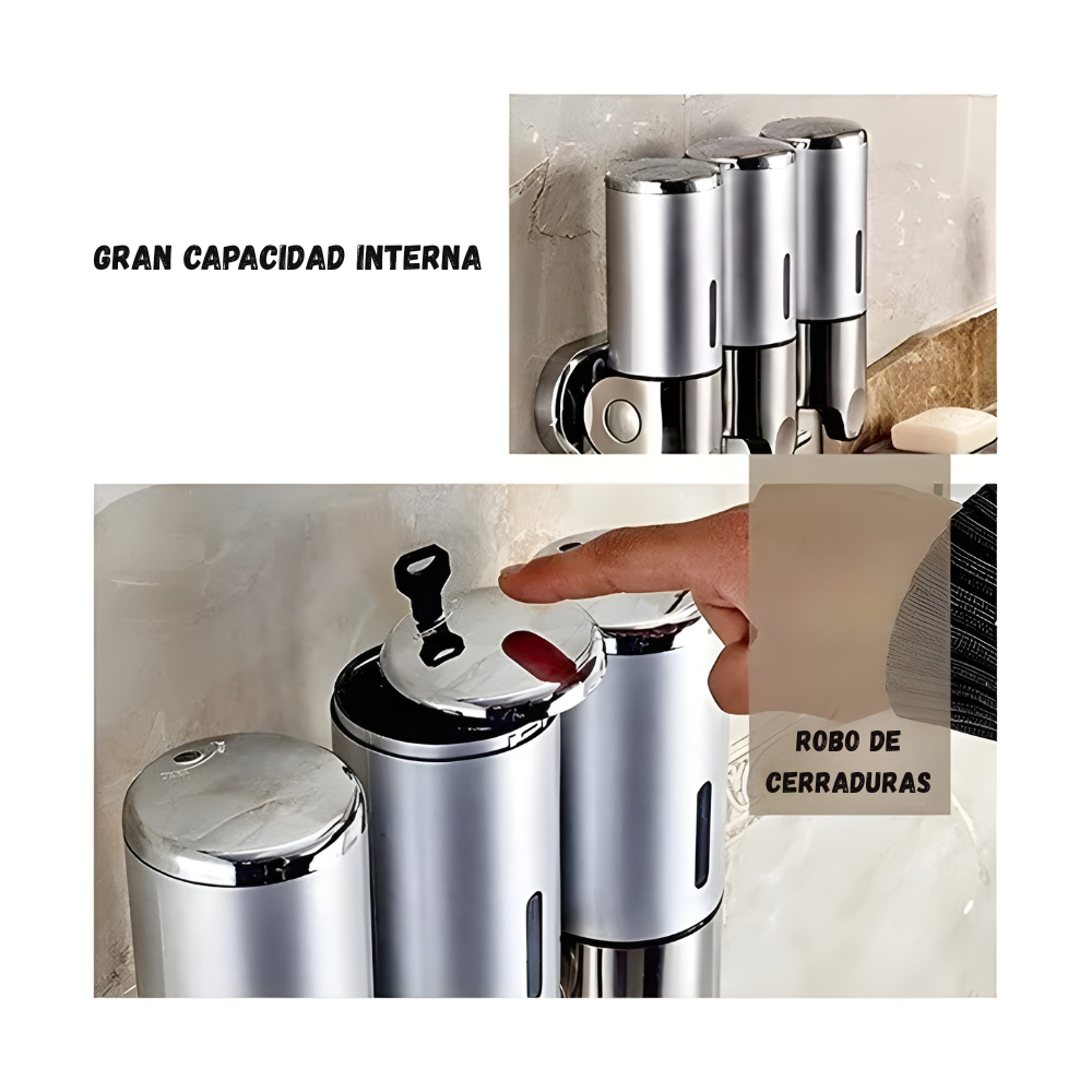 Dispensador pared  de shampoo jabon 3 compartimientos