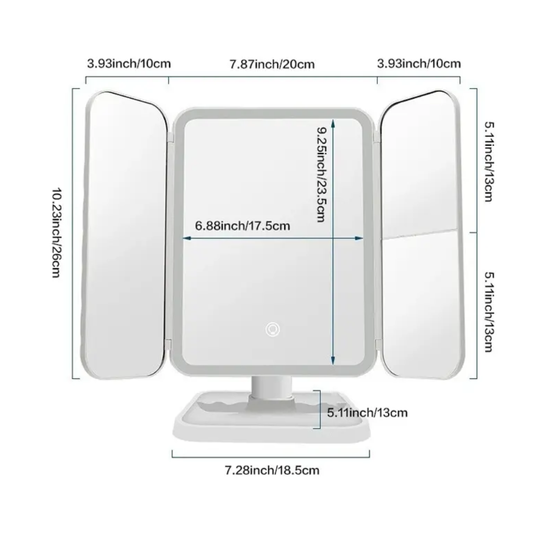 Espejo Maquillaje Led Tri-fold 3 Luces Táctil Profesiona