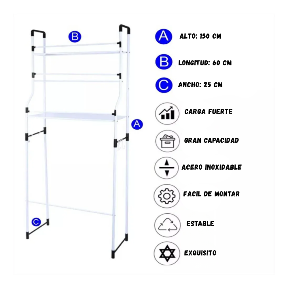 Estante Organizador De Lavadora Metalico 3 Niveles Resistente