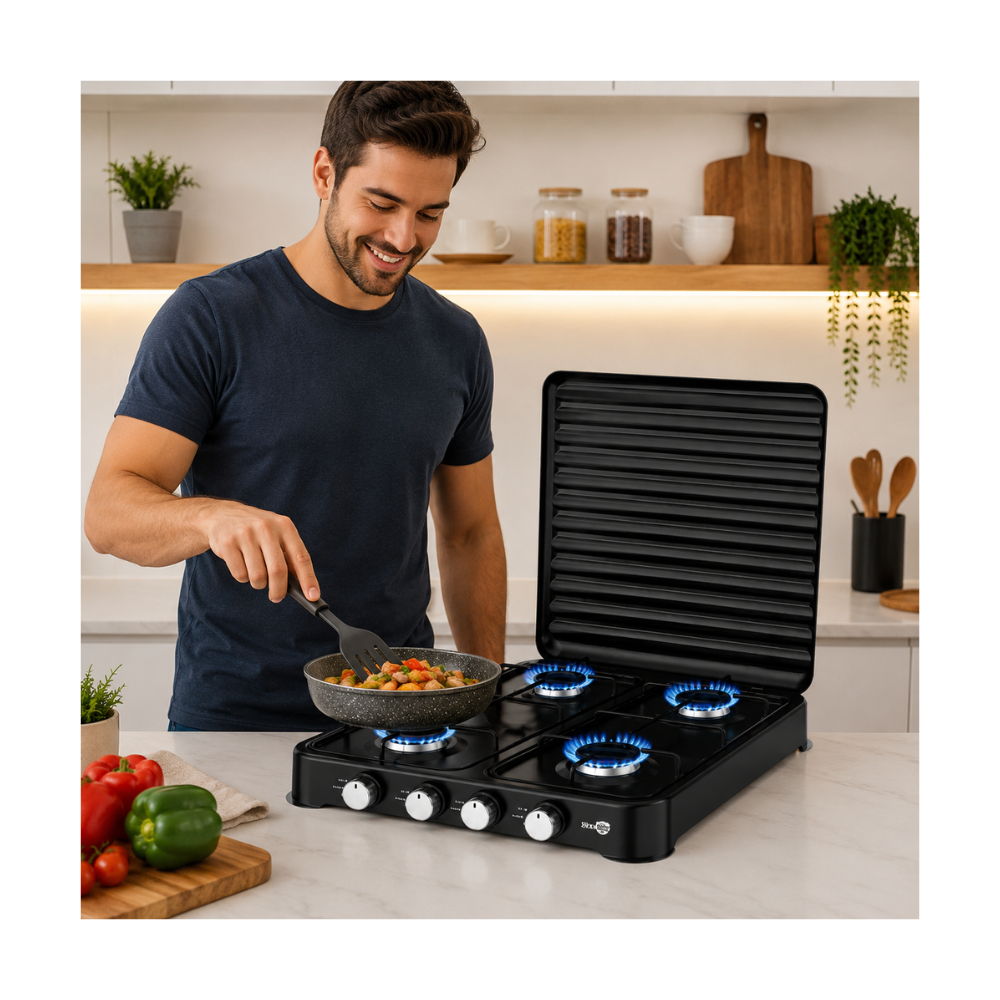 Estufa a Gas De Lujo Portatil 4 Quemadores Tapa protectora Starlux