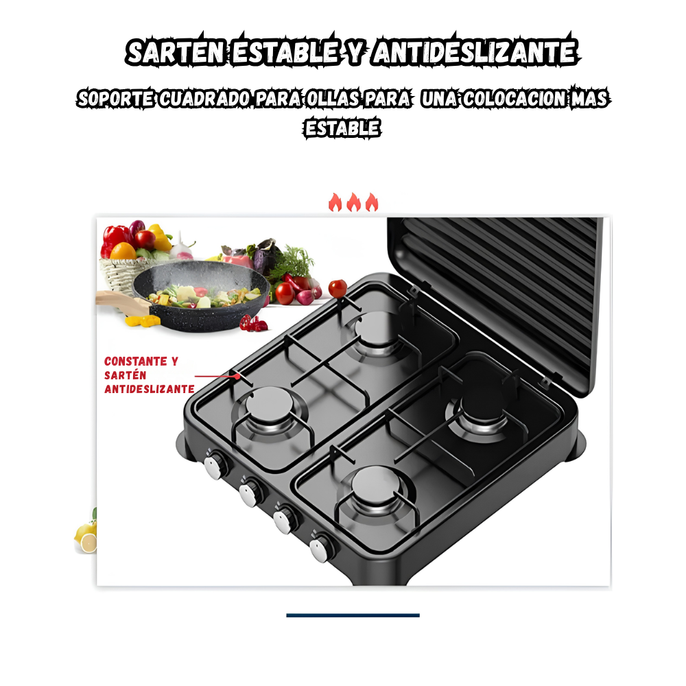 Estufa a Gas De Lujo Portatil 4 Quemadores Tapa protectora Starlux