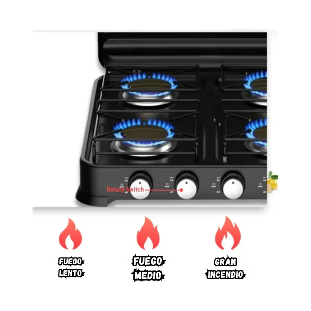 Estufa a Gas De Lujo Portatil 4 Quemadores Tapa protectora Starlux