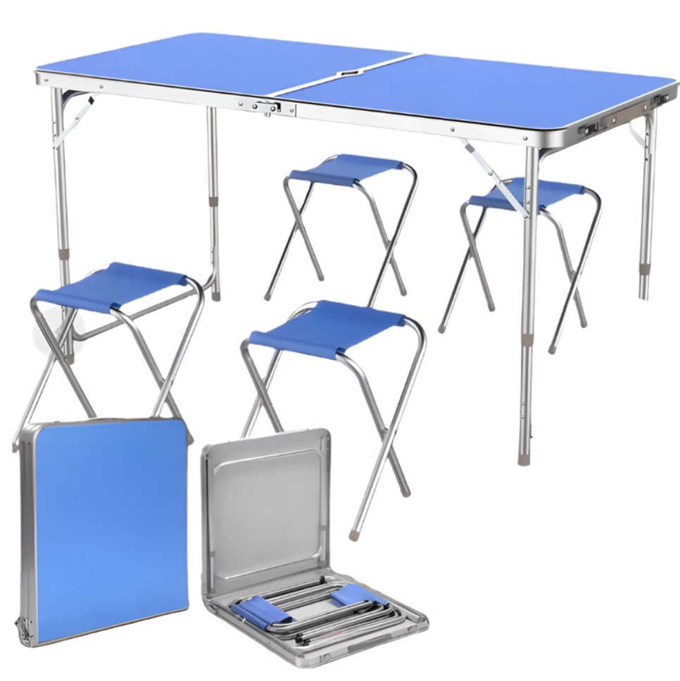 Mesa Plegable Tipo Portafolio Con 4 Sillas Aluminio 1.20m