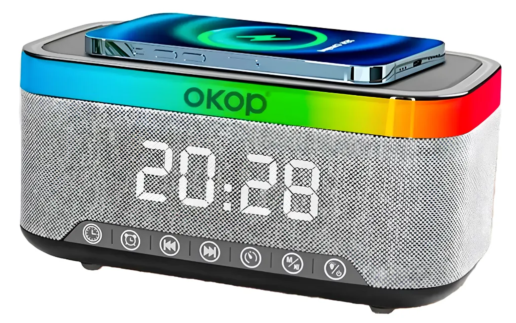 Reloj Despertador Con Carga Inalámbrica Luces Rgb Y Radio Fm