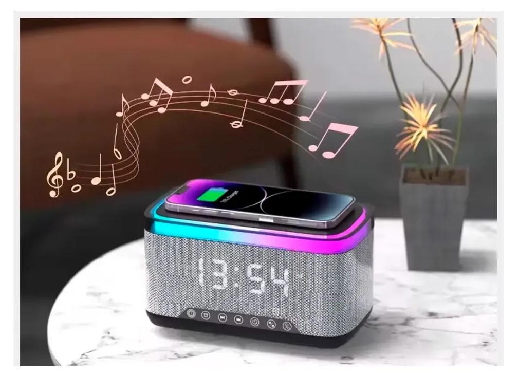 Reloj Despertador Con Carga Inalámbrica Luces Rgb Y Radio Fm