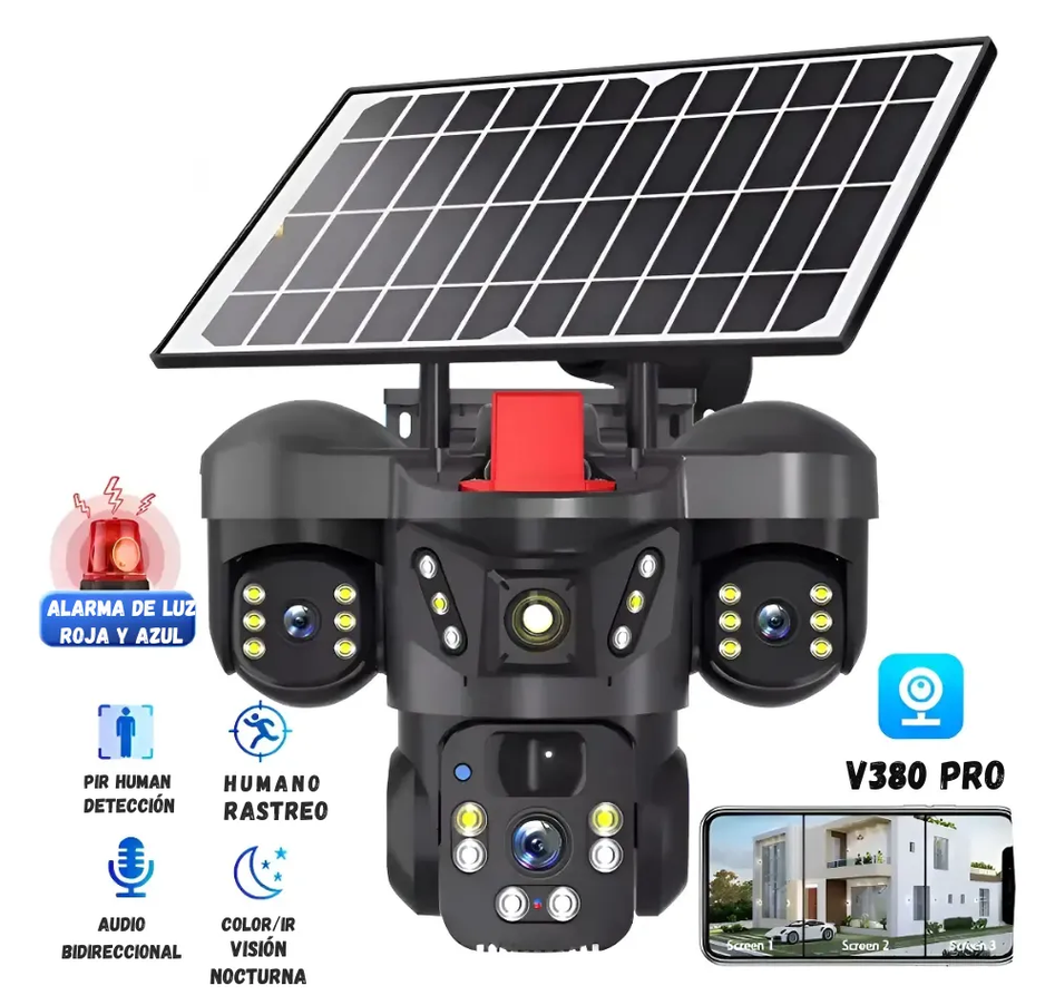 Cámara De Seguridad Wifi 3 Lentes Ptz Con Panel Solar Ql21