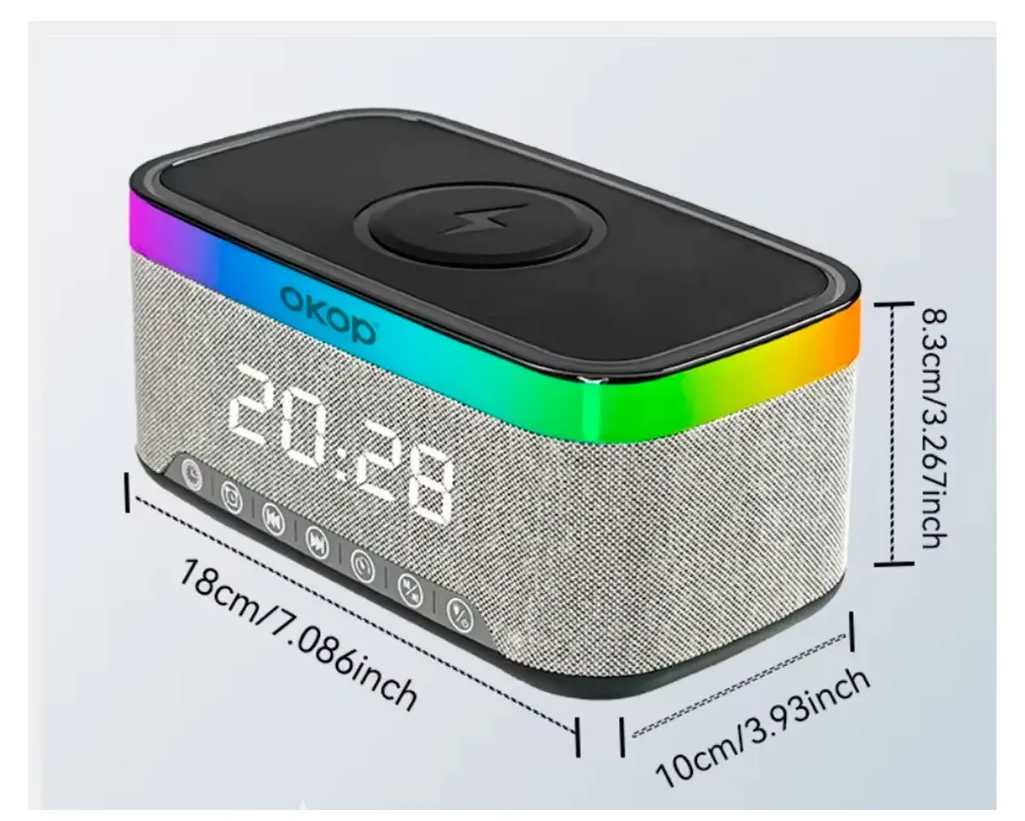 Reloj Despertador Con Carga Inalámbrica Luces Rgb Y Radio Fm