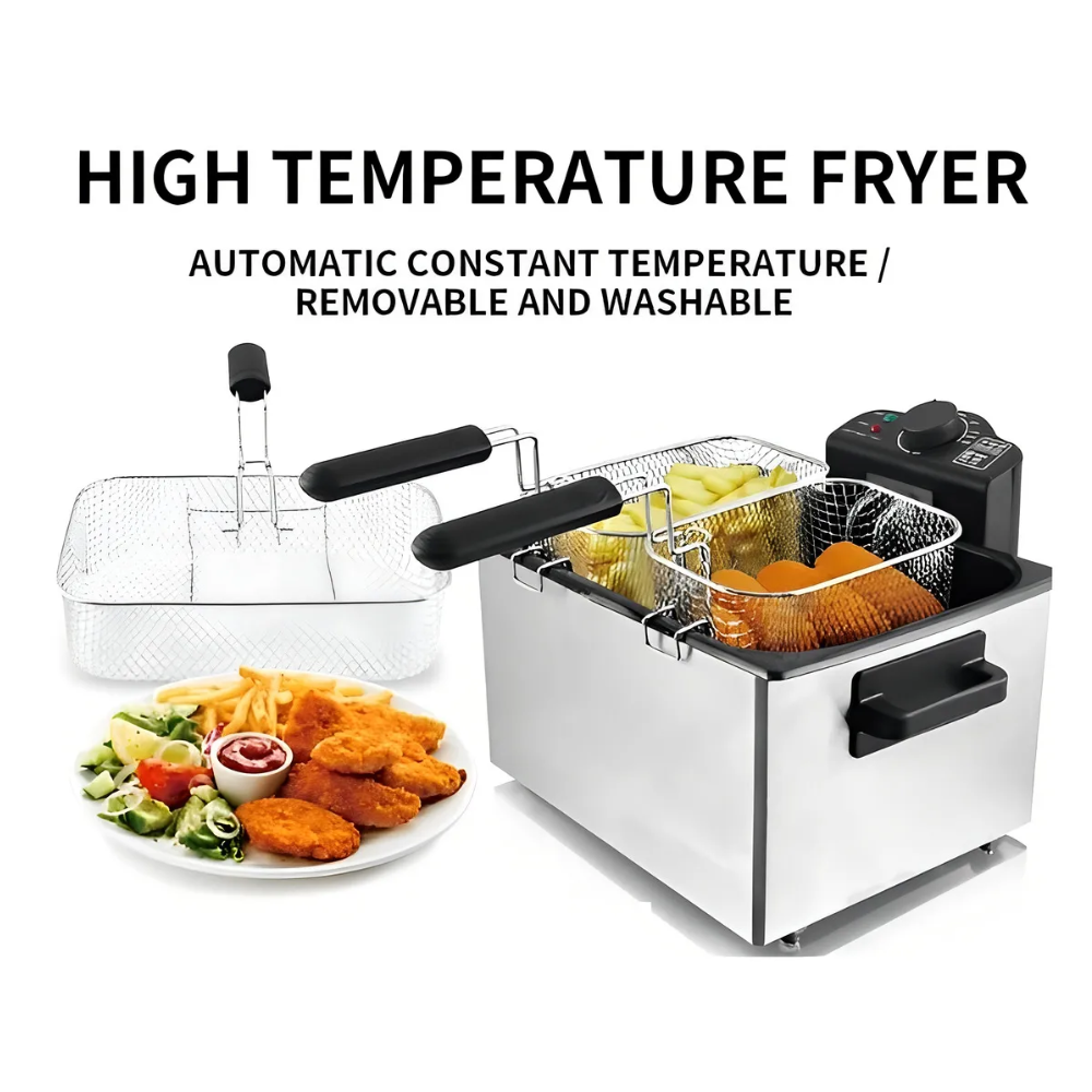 Freidora De Aceite Eléctrica 2 Cestas En Acero Capacidad 5l - Plateado - 50/60 Hz