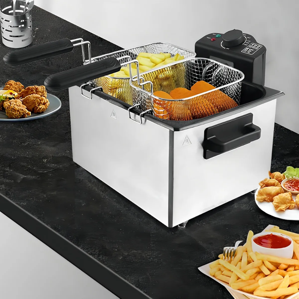Freidora De Aceite Eléctrica 2 Cestas En Acero Capacidad 5l - Plateado - 50/60 Hz