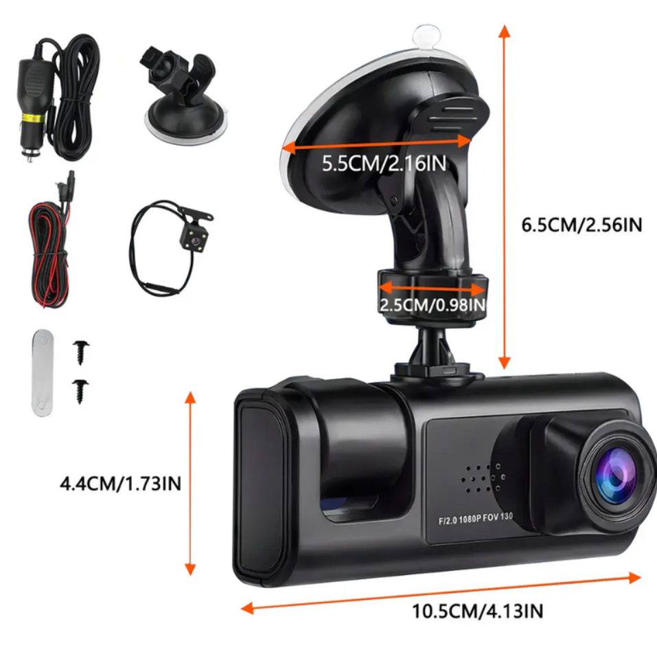 Cámara Carro Dash Cam 1080P Hd 3 Lentes Camara Vehicular Dvr