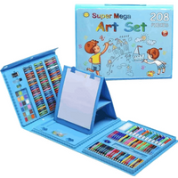 Set De Arte Niños Maleta 208 Piezas Crayon Acuarela Plumon azul