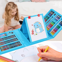 Set De Arte Niños Maleta 208 Piezas Crayon Acuarela Plumon azul