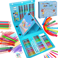 Set De Arte Niños Maleta 208 Piezas Crayon Acuarela Plumon azul