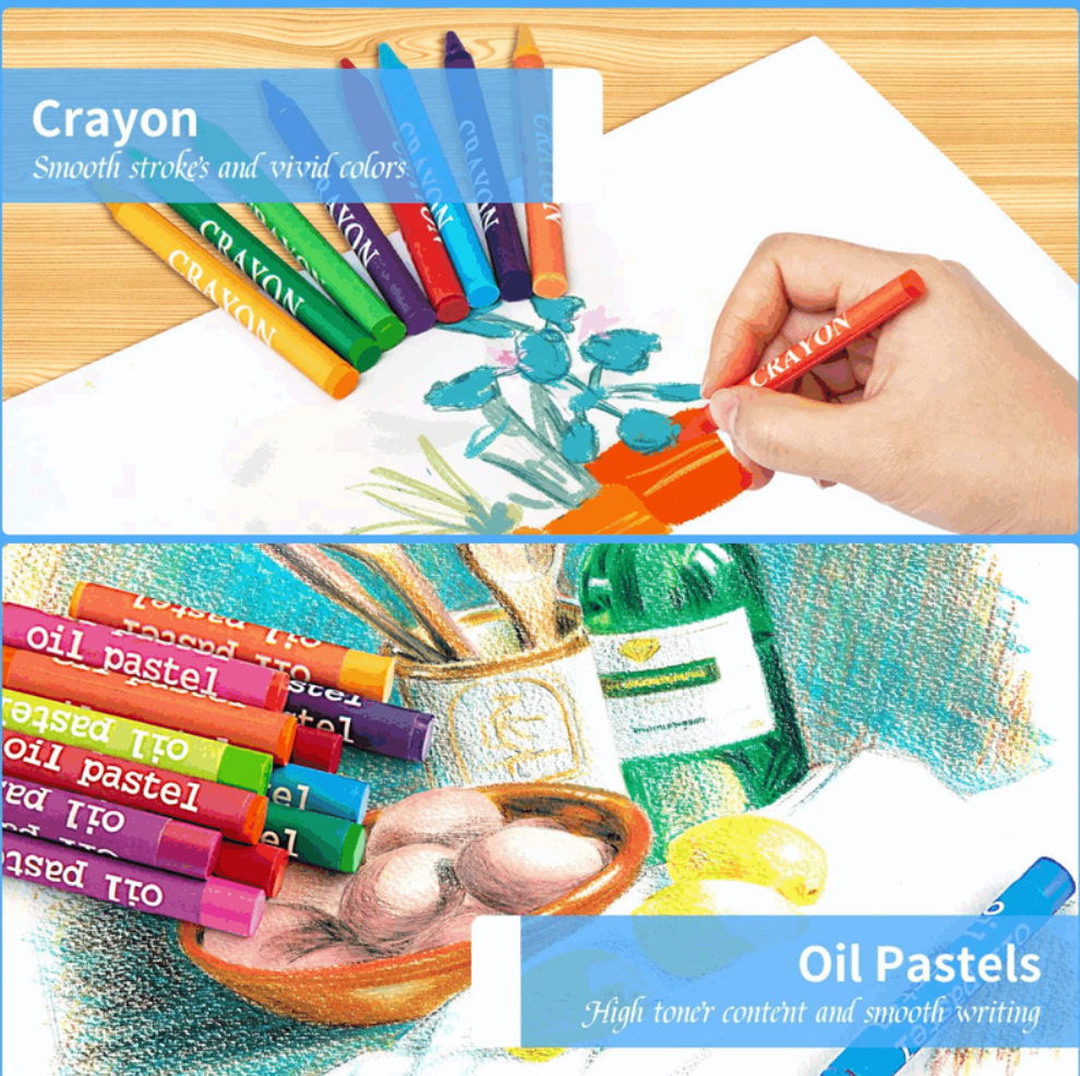 Set De Arte Niños Maleta 208 Piezas Crayon Acuarela Plumon azul