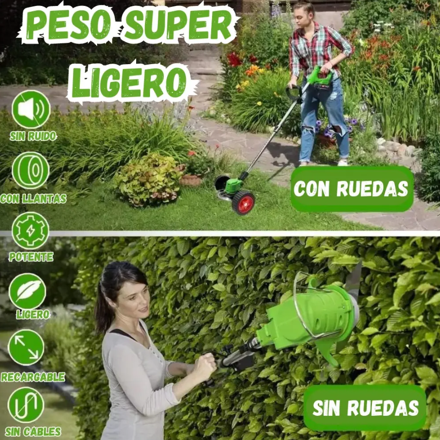 Guadaña Recargable Portatil Con Ruedas Corta Cesped 6 En 1