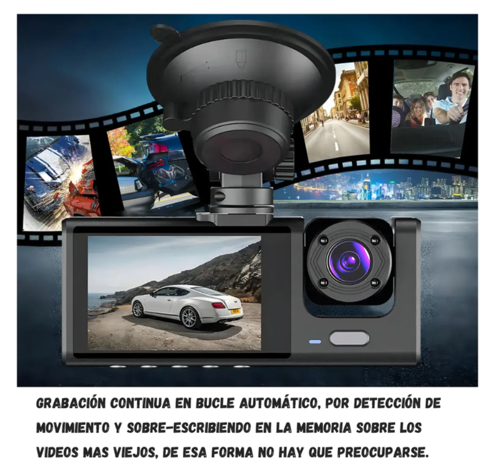 Cámara Carro Dash Cam 1080P Hd 3 Lentes Camara Vehicular Dvr