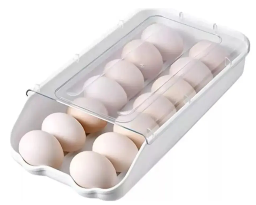 Organizador De Huevos De Plástico Deslizante Nevera Con Tapa