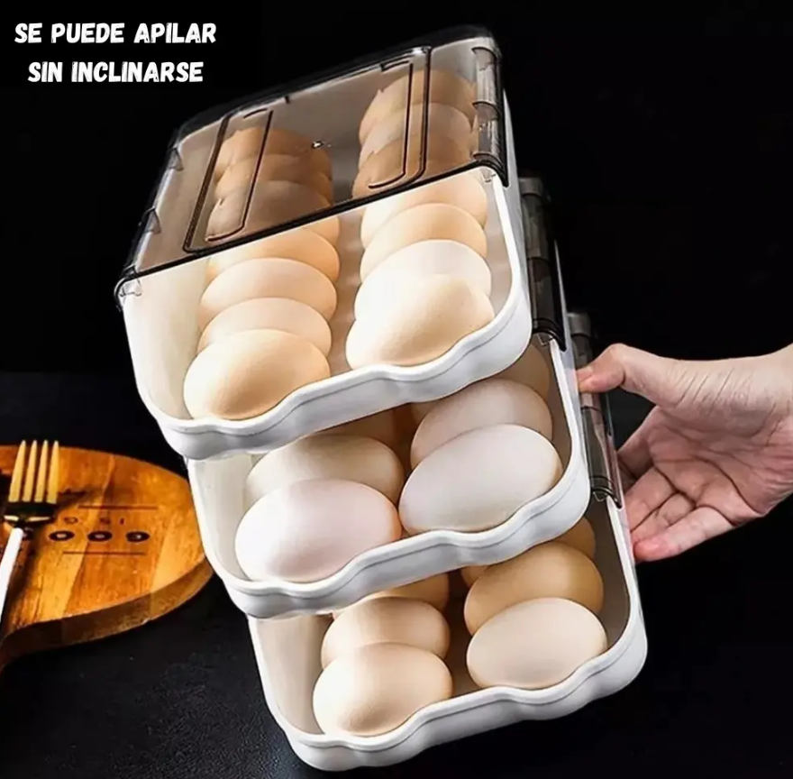Organizador De Huevos De Plástico Deslizante Nevera Con Tapa
