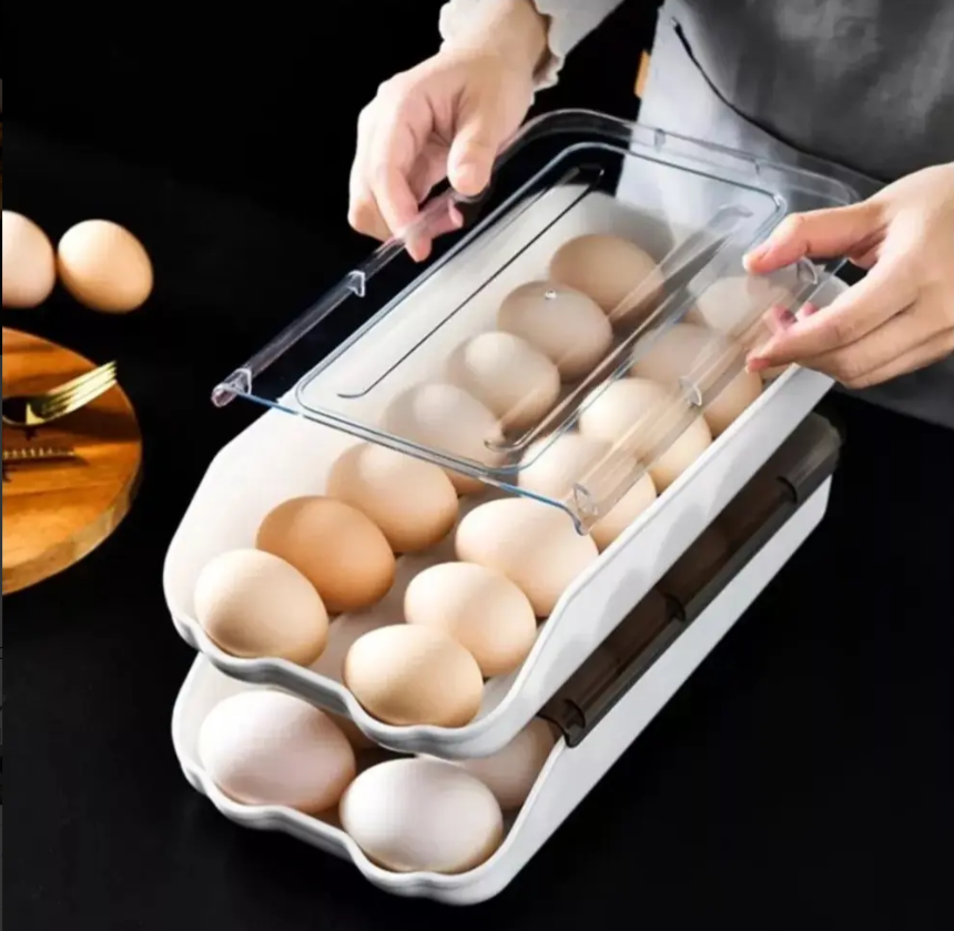 Organizador De Huevos De Plástico Deslizante Nevera Con Tapa