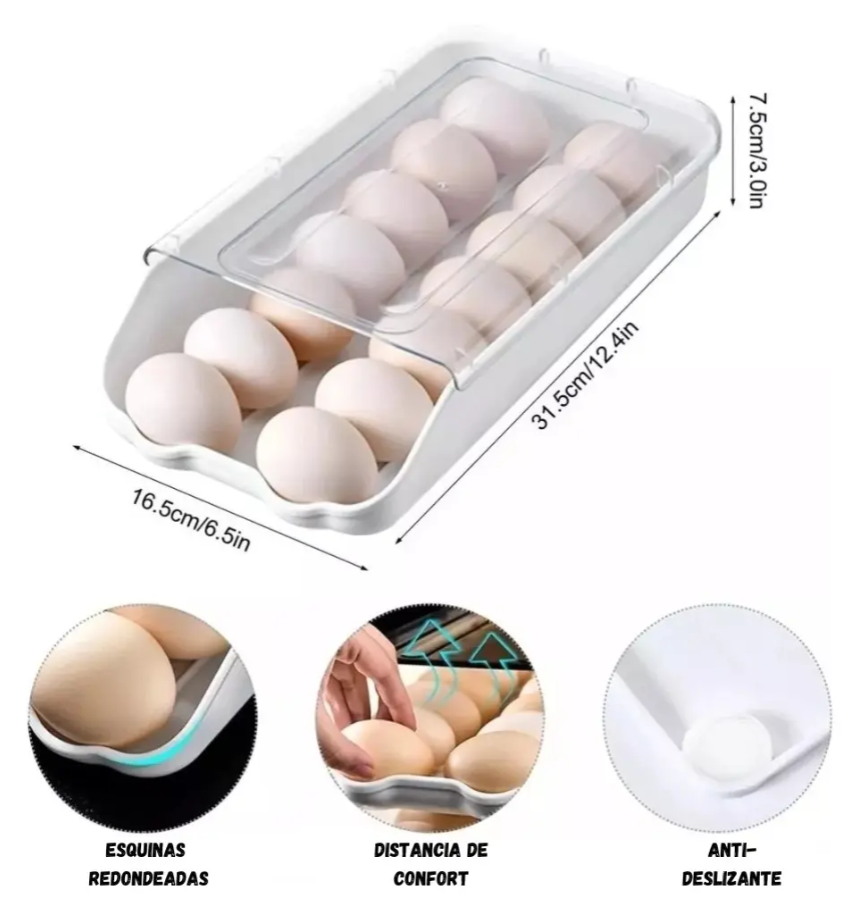 Organizador De Huevos De Plástico Deslizante Nevera Con Tapa