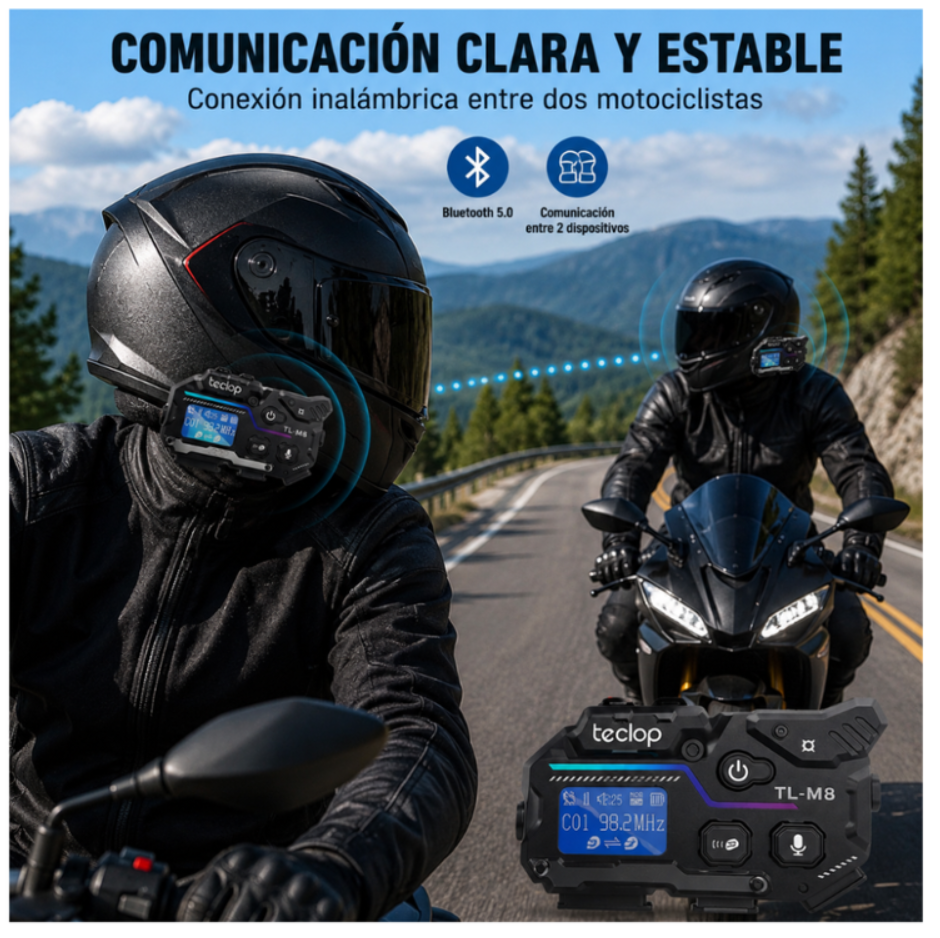 Combo Intercomunicador RGB Bluetooth M8 Radio FM Recargable