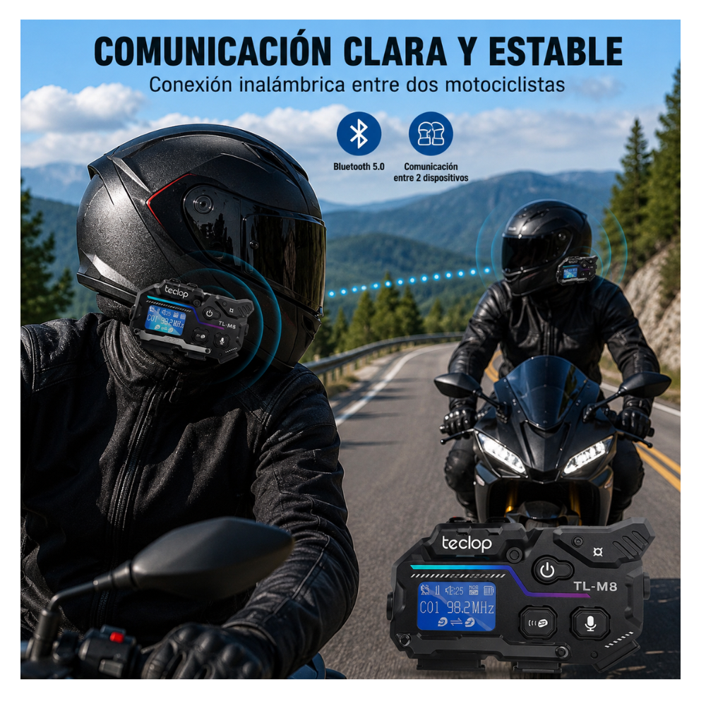Intercomunicador RGB Bluetooth M8 Radio FM Recargable Casco
