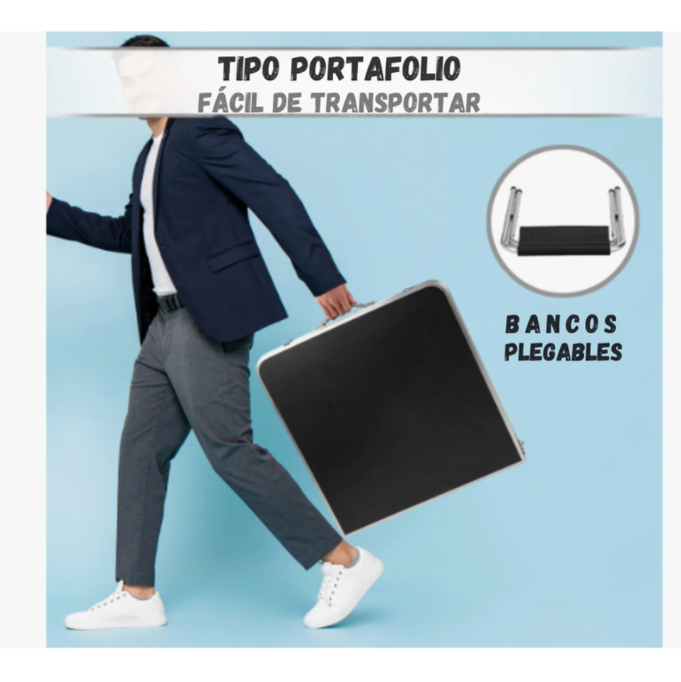 Mesa Plegable Tipo Portafolio Con 4 Sillas Aluminio 1.20m