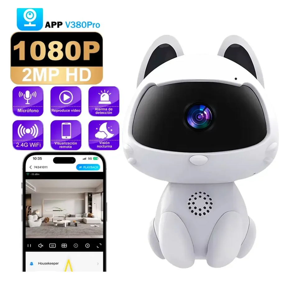 Cámara En Forma De Gato Con Visión Nocturna Wifi Y Micrófono
