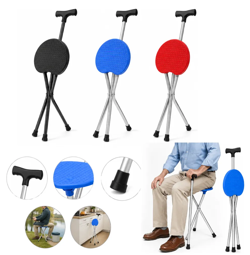 Bastón Con Silla Plegable 2 En 1 Ajustable Antideslizante
