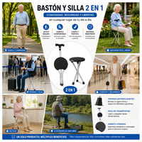 Bastón Con Silla Plegable 2 En 1 Ajustable Antideslizante