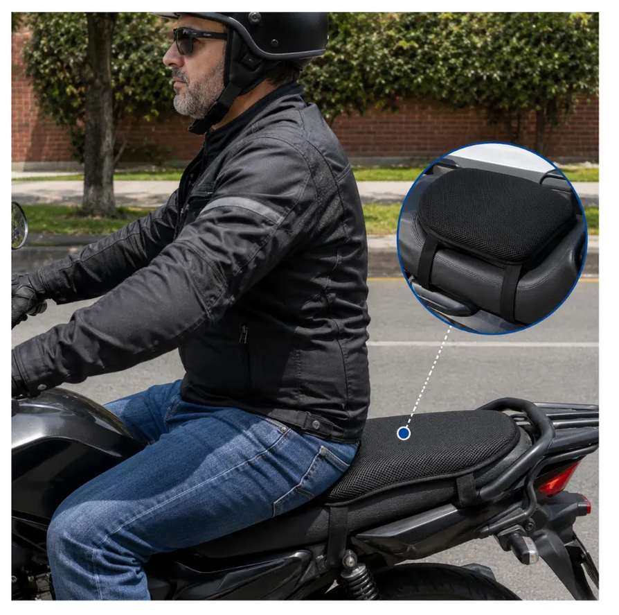 Cojin Tipo Canal De Silicona Con Protector Antideslizante Para Moto