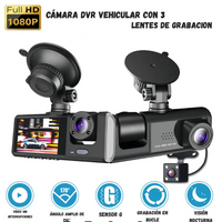 Cámara Carro Dash Cam 1080P Hd 3 Lentes Camara Vehicular Dvr