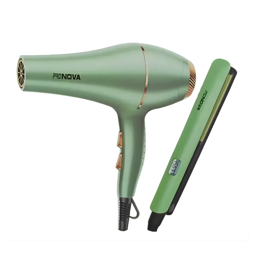 Kit 2en1 Secador + Plancha Profesional Aguacate Brillo 3D