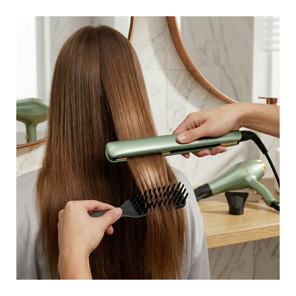 Kit 2en1 Secador + Plancha Profesional Aguacate Brillo 3D