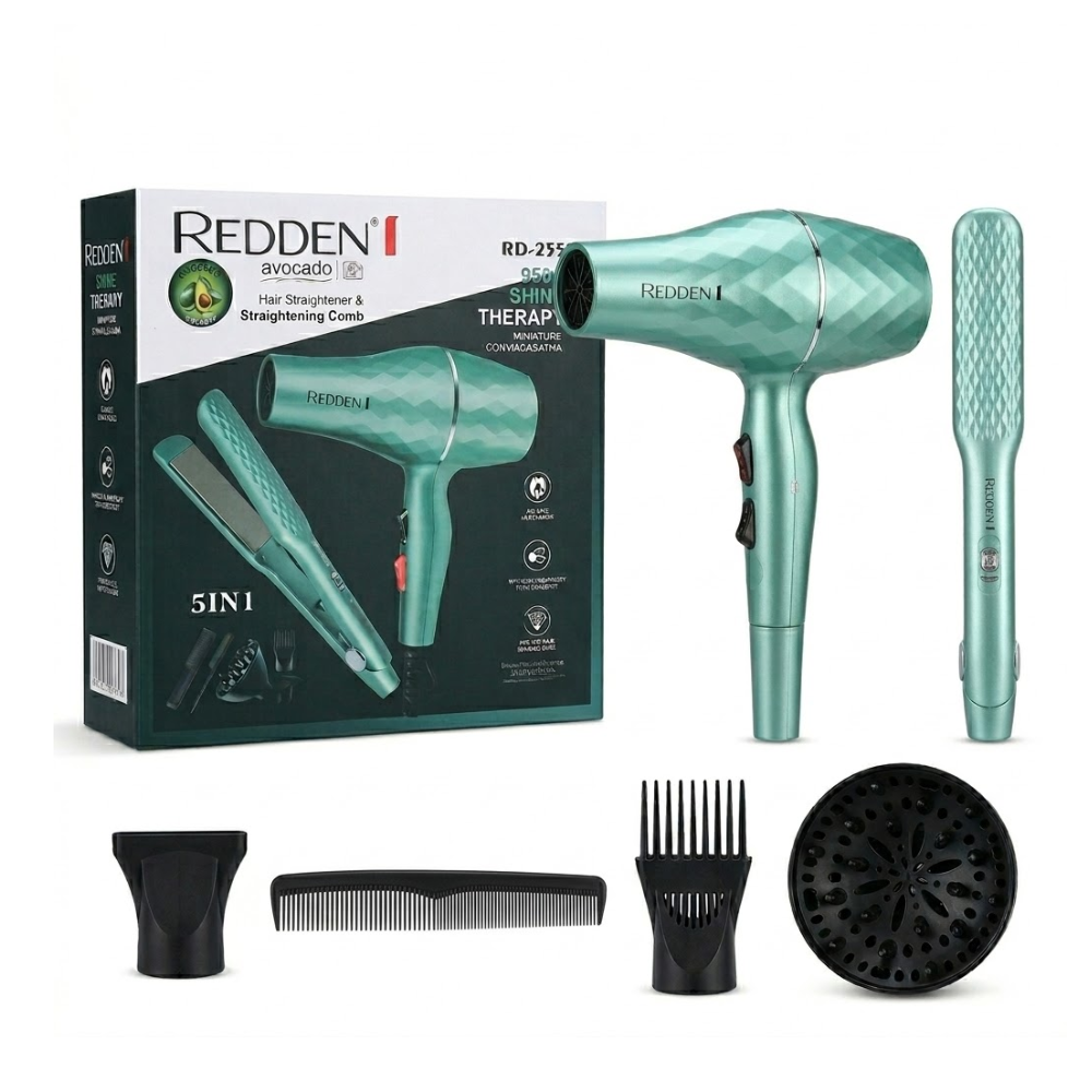Kit 5en1 Secador Plancha Aguacate Profesional Redden 3D