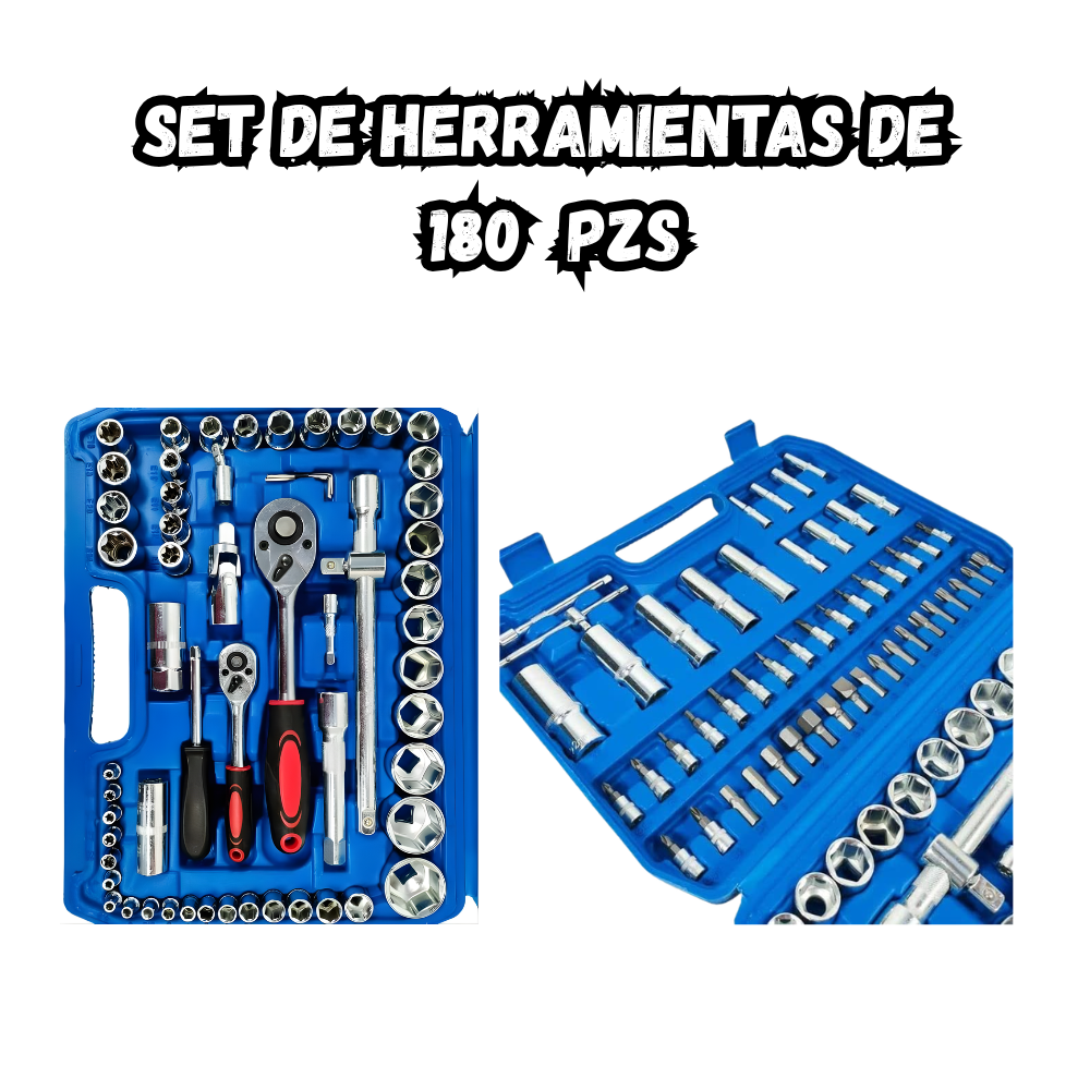 Kit Herramientas 180 Pzs Completo Dados Llaves y Accesorios Portatil