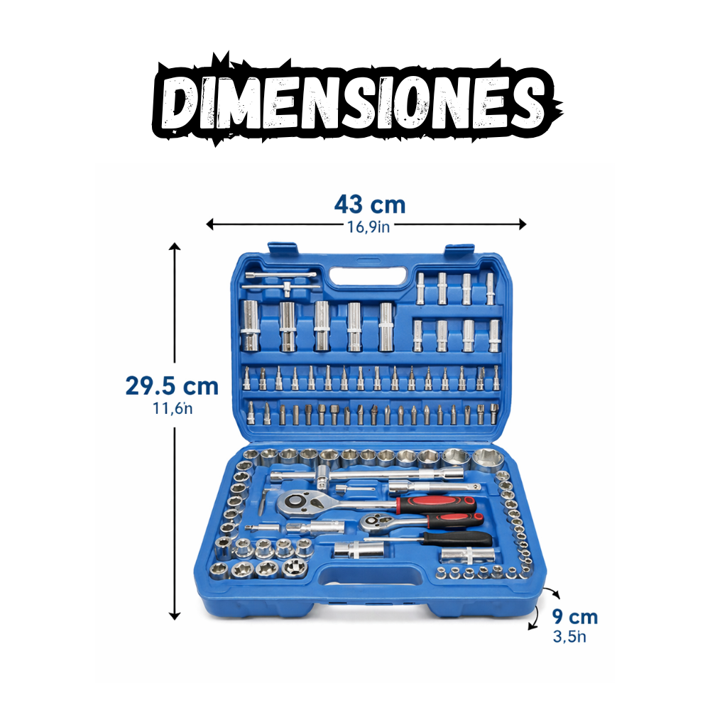Kit Herramientas 180 Pzs Completo Dados Llaves y Accesorios Portatil