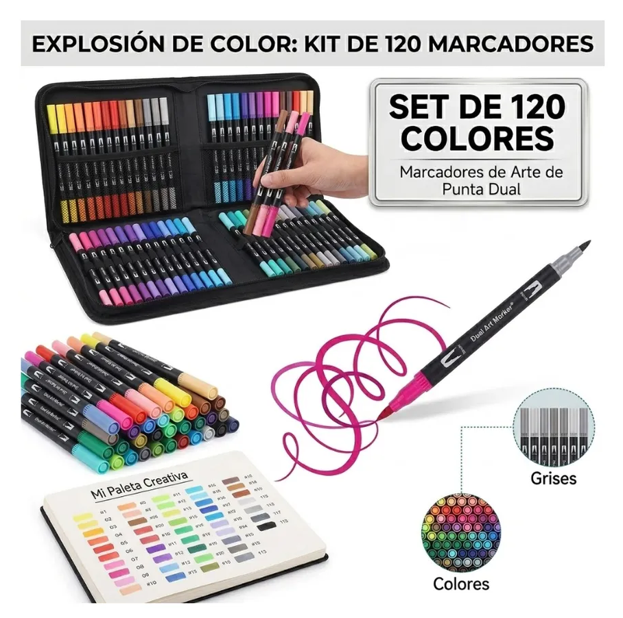 Kit 120 Plumones Profesionales Dual Brush Arte Y Diseño